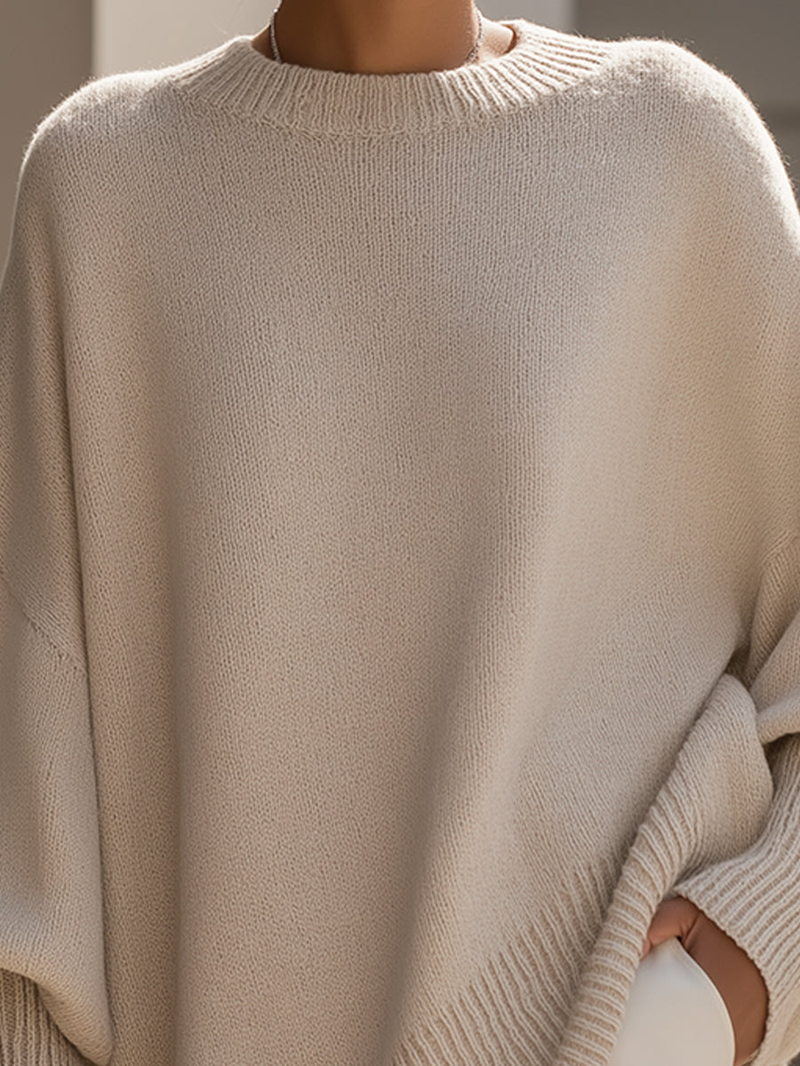 Solvara | Women's Oversized Knit Sweater - Cream - Image 2
