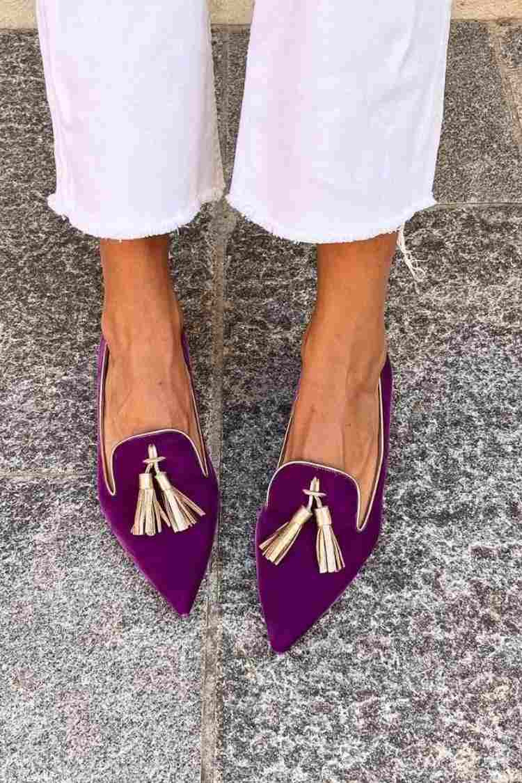 Solwyn | Women's Pointed Toe Penny Loafer Flats - Purple - Image 1