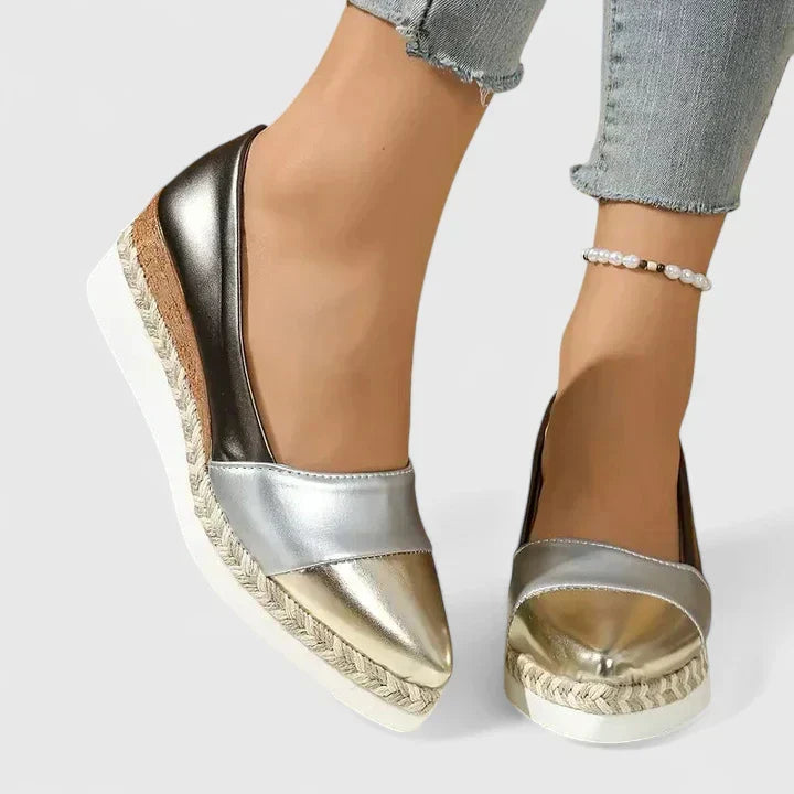 Sundella | Women's Penny Loafers Slip-On Espadrille Flats - Gold - Image 1