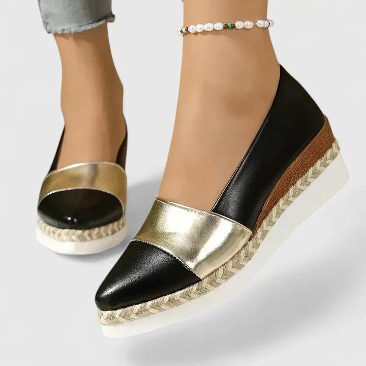Sundella | Women's Penny Loafers Slip-On Espadrille Flats - Gold - Image 2