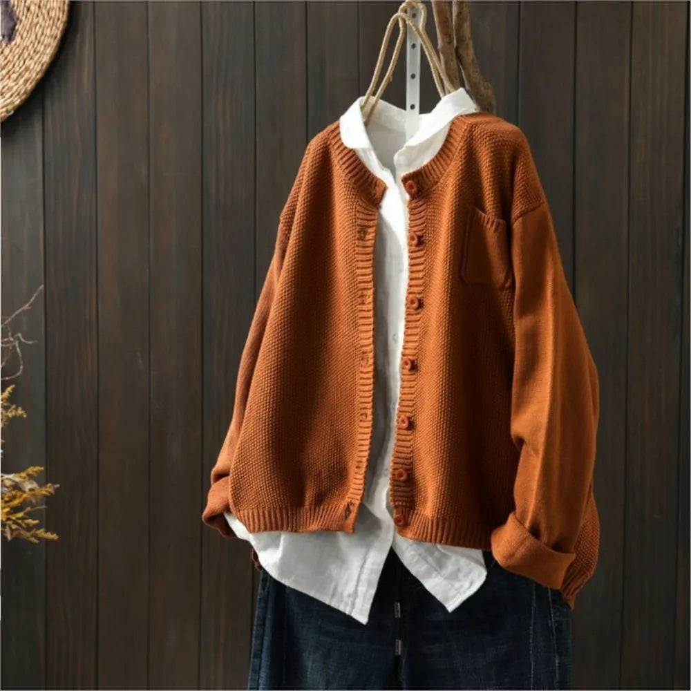 Sunniva | Women's Relaxed Fit Cardigan Sweater - Brown - Image 1