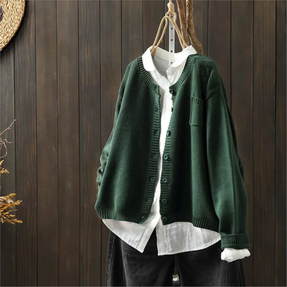 Sunniva | Women's Relaxed Fit Cardigan Sweater - Brown - Image 2