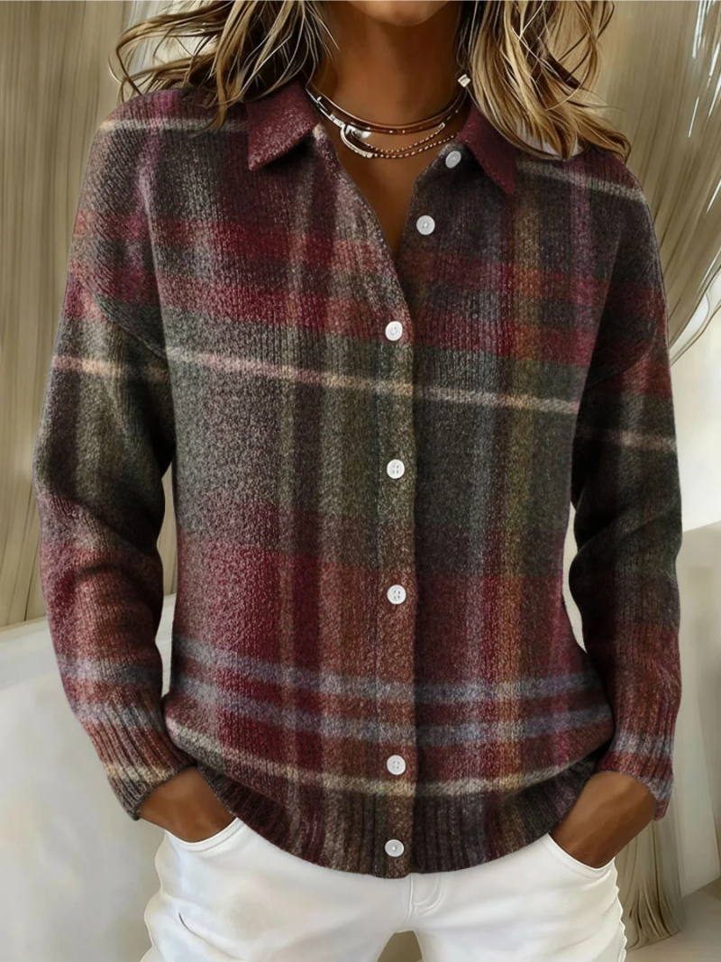 Tamsin | Women's Plaid Button-Up Cardigan Sweater - Image 1