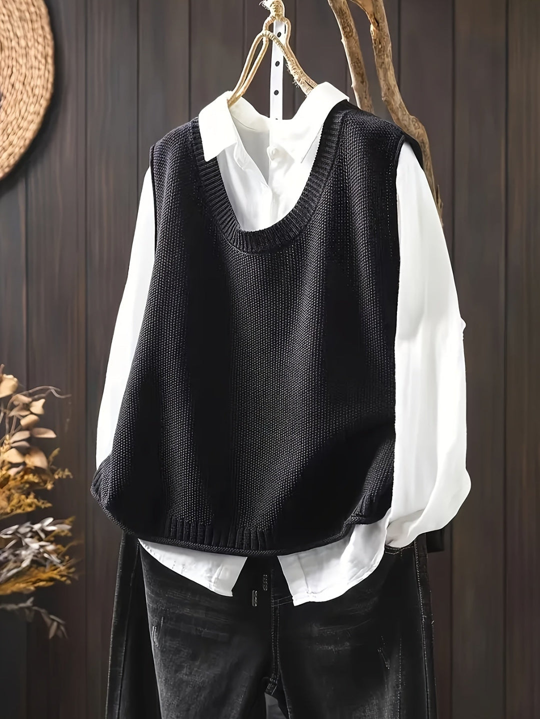 Tavewyn | Women's Oversized Knit Sweater Vest - Black - Image 1