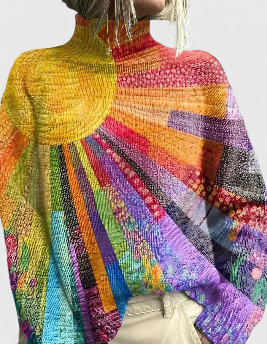 Thalvara | Women's Oversized Knit Sweater Rainbow Print - Image 1