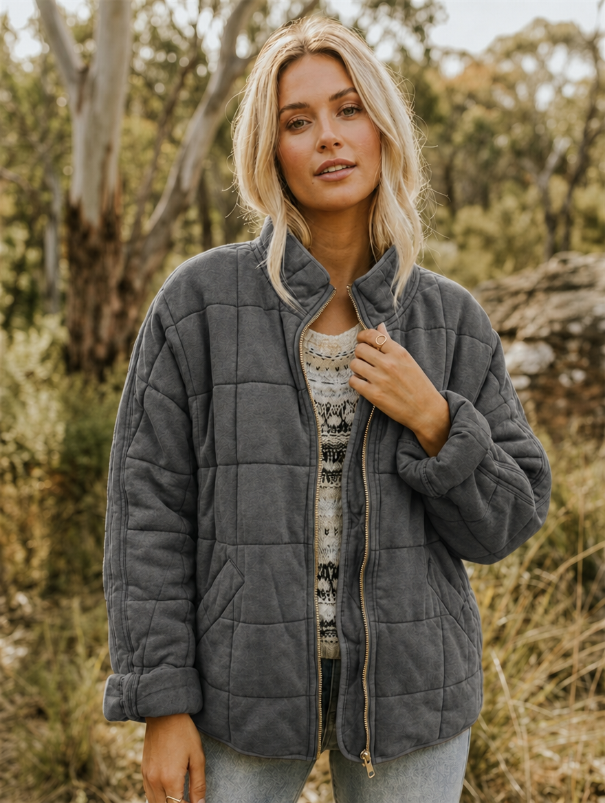 Tharvenne | Women's Relaxed Fit Quilted Jacket - Dark Grey - Image 1