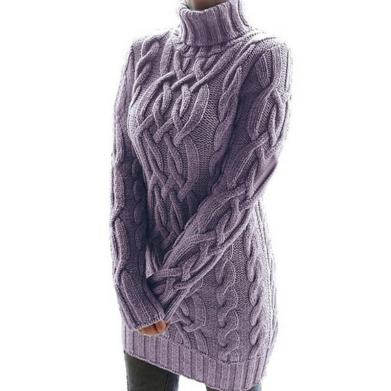 Thavella | Women's Cable Knit Sweater Dress - Lilac - Image 1