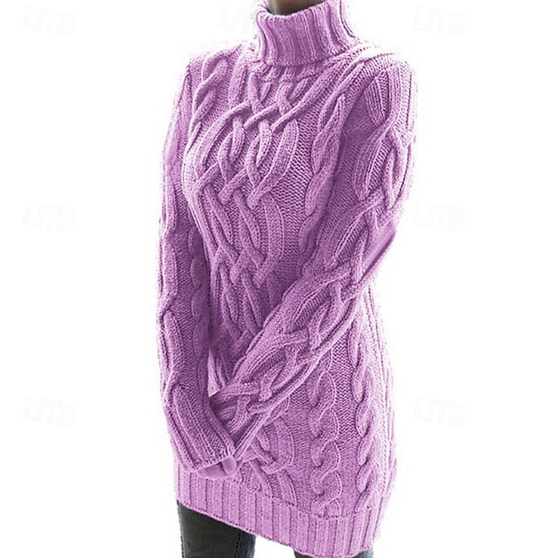 Thavella | Women's Cable Knit Sweater Dress - Lilac - Image 2