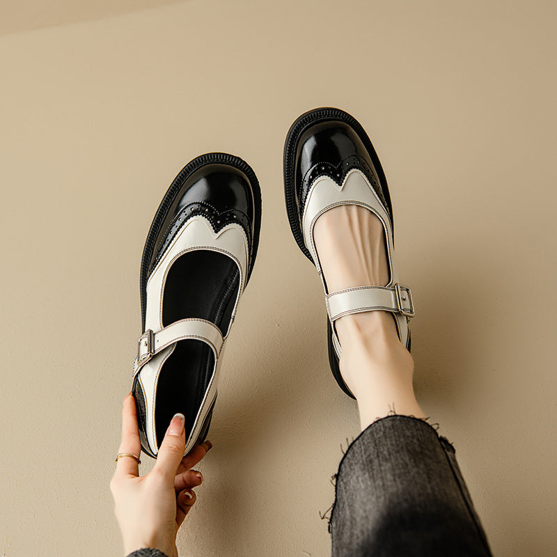 Thelvaine | Women's Mary Jane Shoes Two-Tone Buckle Flats - Black - Image 1