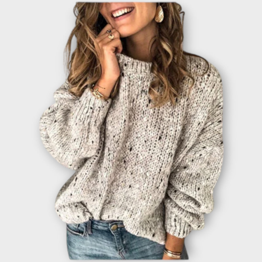 Thelvara | Women's Oversized Knit Sweater - Cream - Image 1