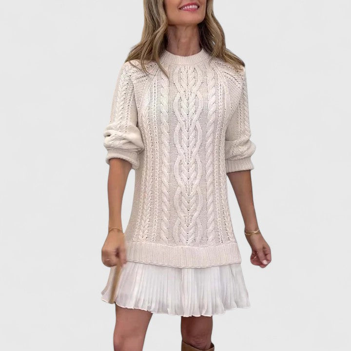 Thelvenna | Women's Oversized Knit Sweater Dress - Cream - Image 1
