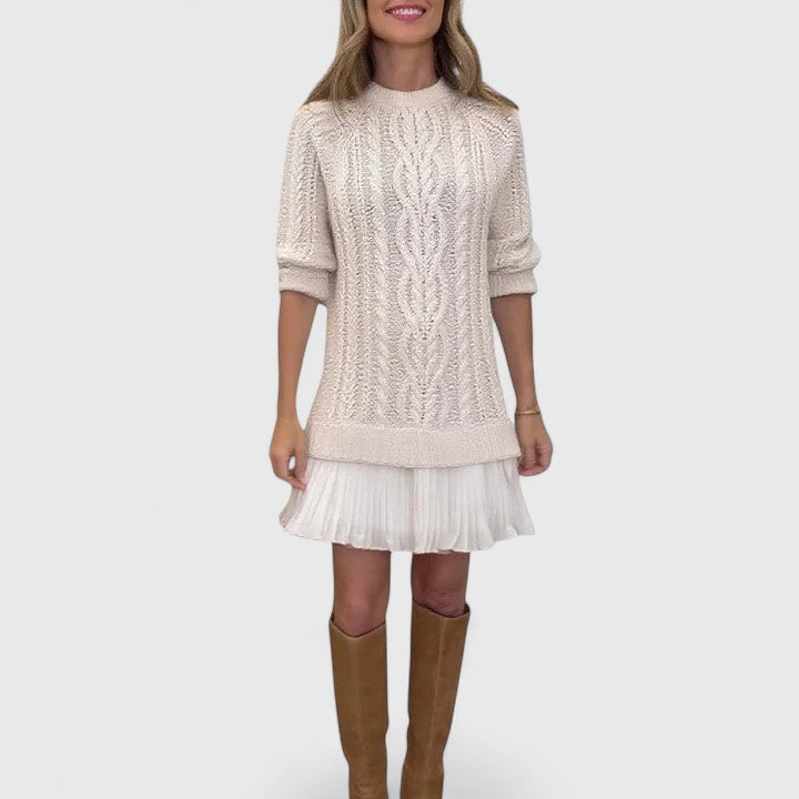 Thelvenna | Women's Oversized Knit Sweater Dress - Cream - Image 2