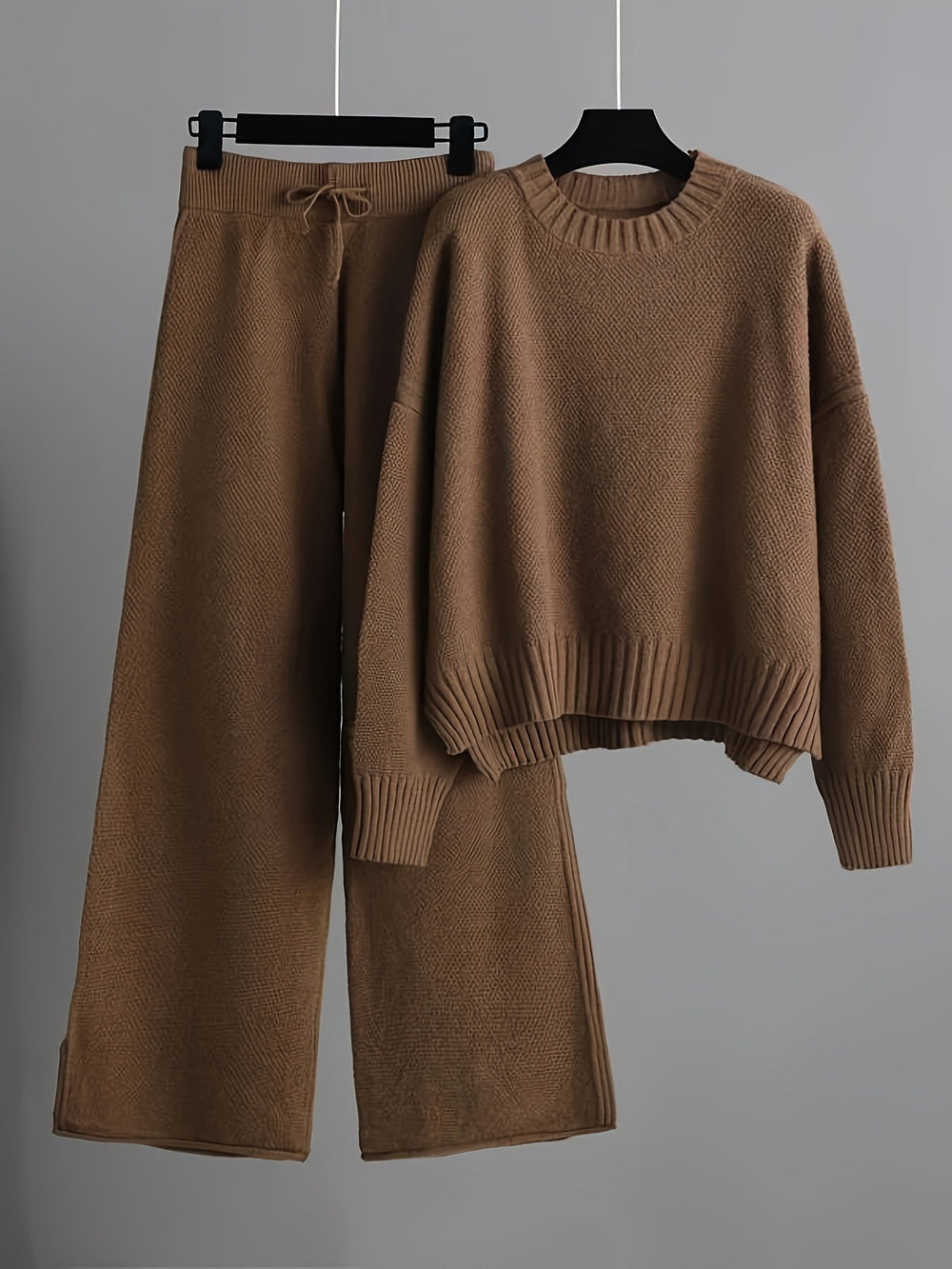 Thelvorn | Women's Fleece Loungewear Set Wide-Leg Pants - Cream - Image 2
