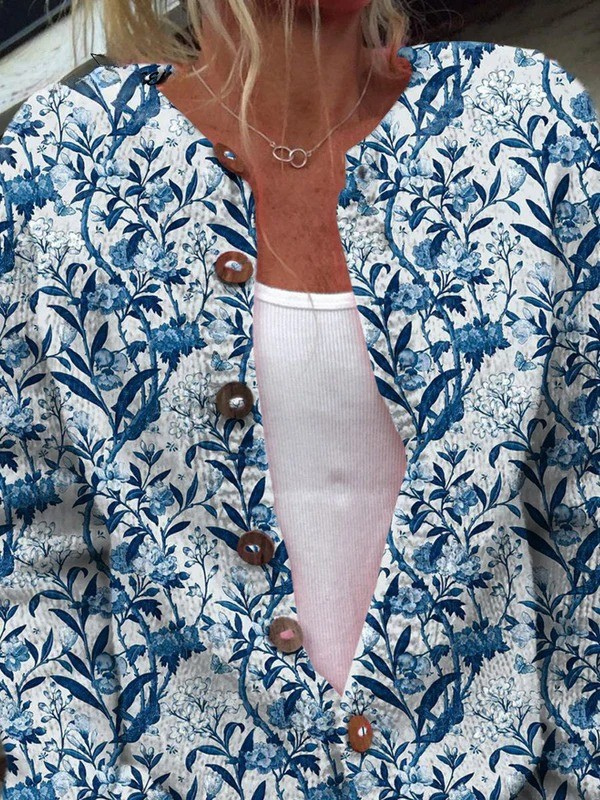 Thessaly | Women's Floral Button-Front Cardigan Sweater - Floral - Image 2
