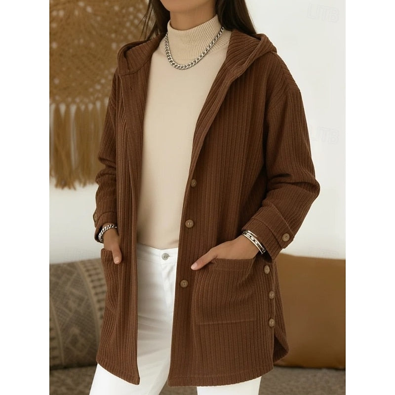 Thessaly | Women's Hooded Cardigan Sweater - Brown - Image 1