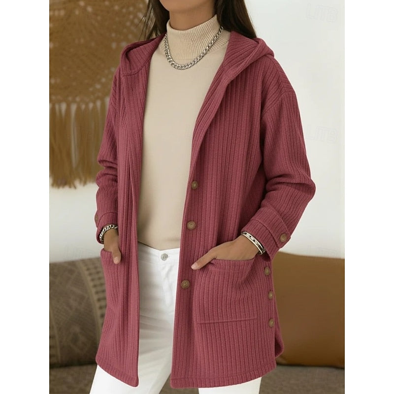 Thessaly | Women's Hooded Cardigan Sweater - Brown - Image 2