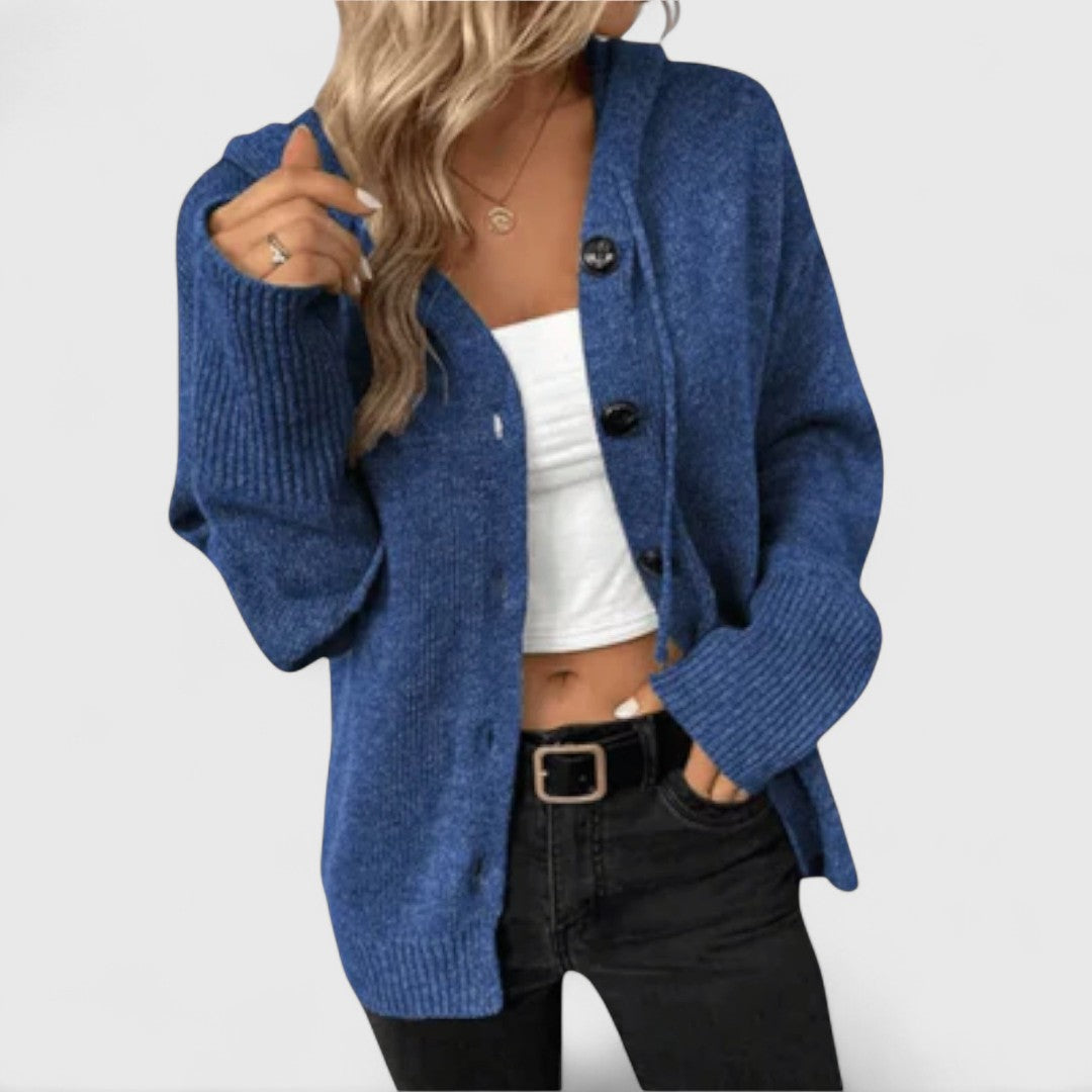 Thessaly | Women's Relaxed Fit Cardigan Sweater - Blue - Image 1