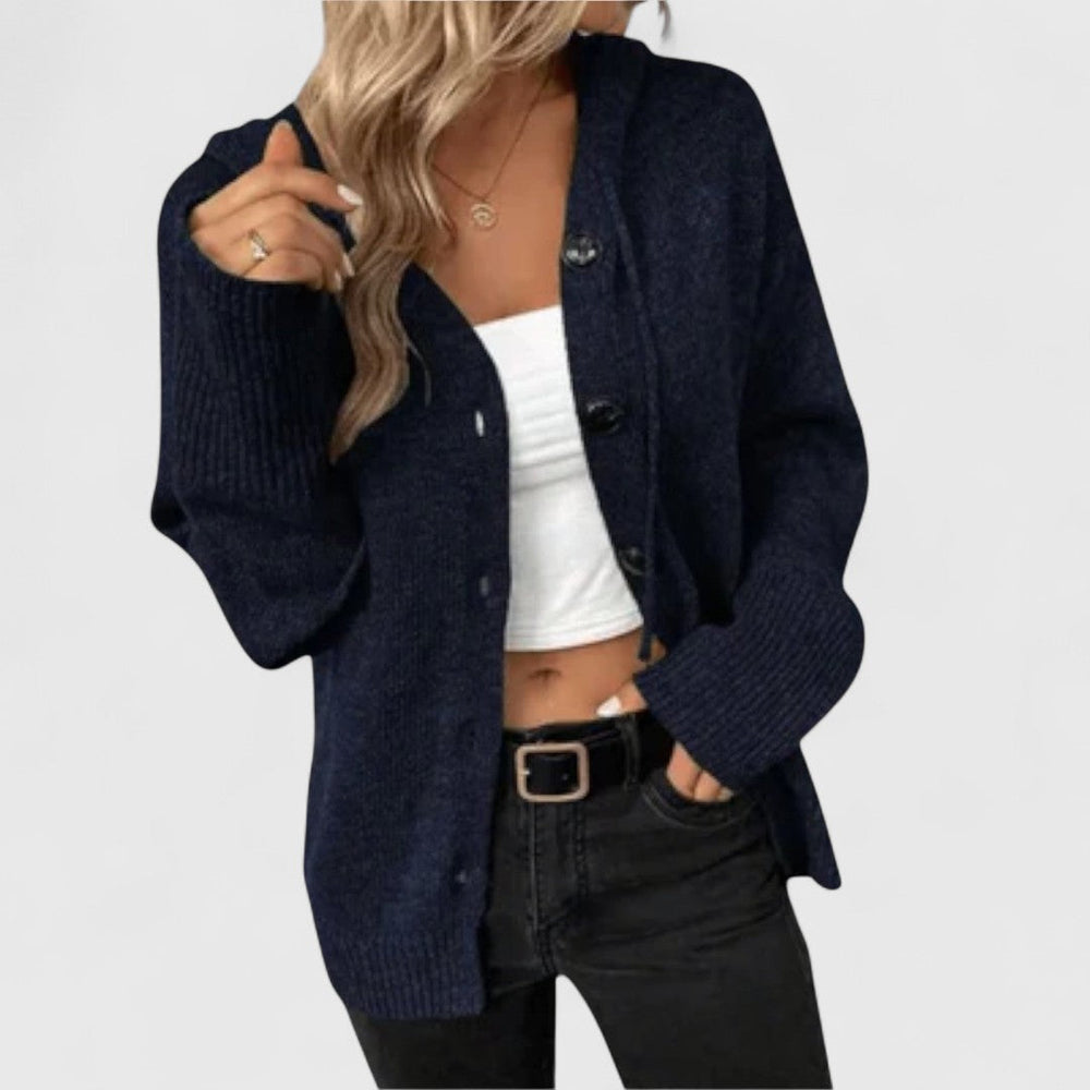 Thessaly | Women's Relaxed Fit Cardigan Sweater - Blue - Image 2