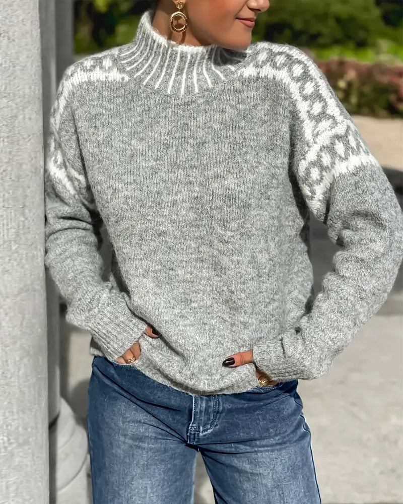 Thorrwyn | Women's Oversized Knit Sweater Fair Isle - Light Grey - Image 1