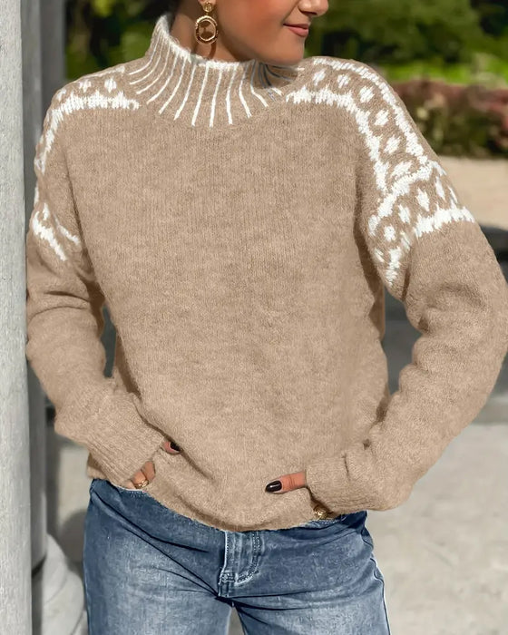 Thorrwyn | Women's Oversized Knit Sweater Fair Isle - Light Grey - Image 2