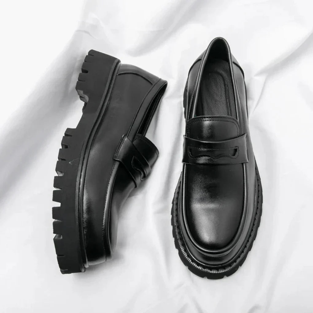 Threnova | Women's Chunky Penny Loafers Black Slip-On - Black - Image 1