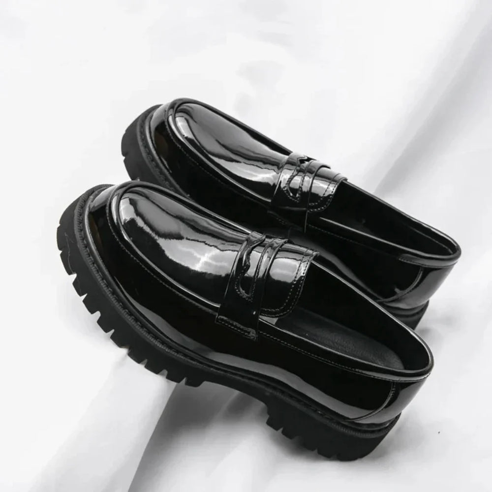 Threnova | Women's Chunky Penny Loafers Black Slip-On - Black - Image 2