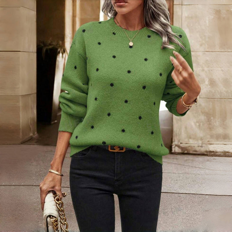 Threnova | Women's Polka Dot Oversized Knit Sweater - Beige - Image 2