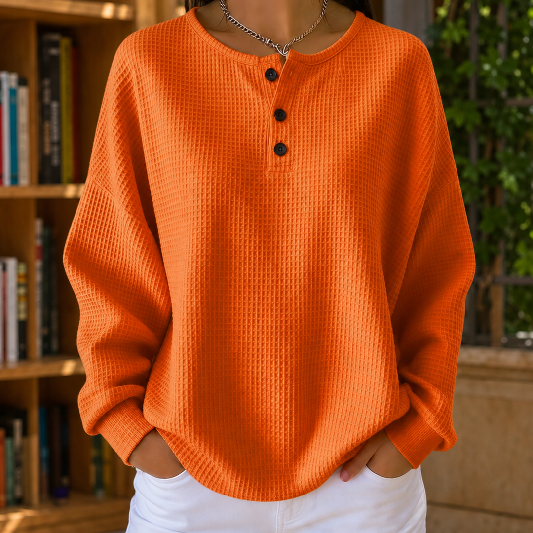Tivorra | Women's Oversized Waffle Knit Sweater - Orange - Image 1