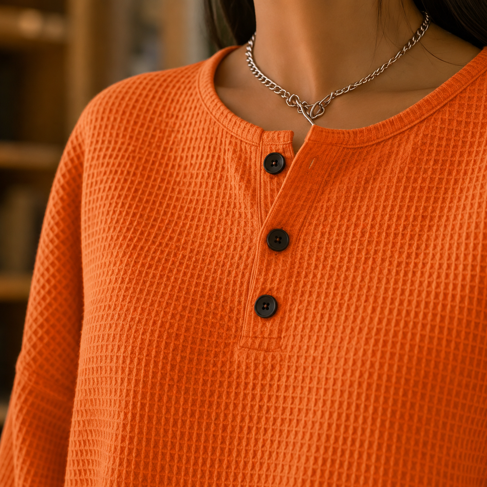 Tivorra | Women's Oversized Waffle Knit Sweater - Orange - Image 2