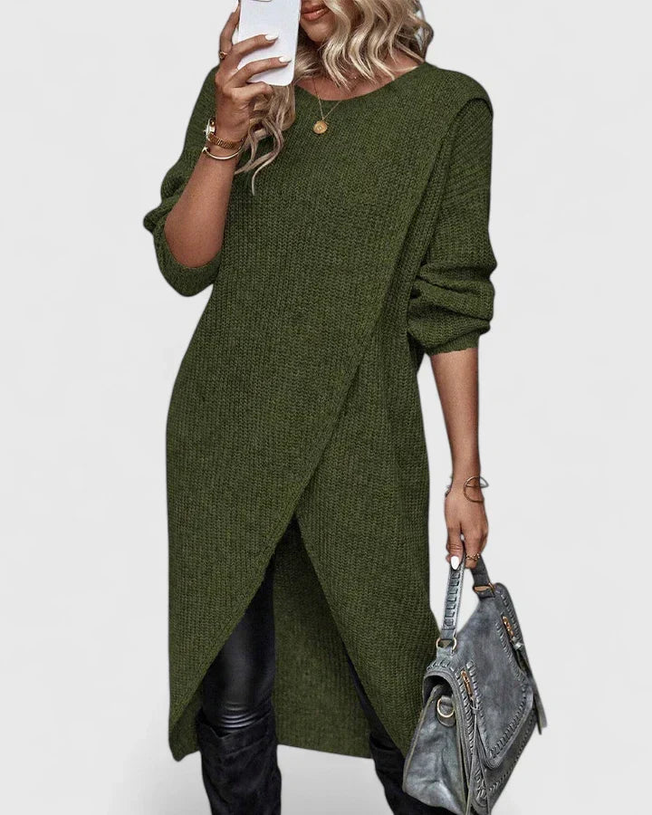 Vaelindra | Women's Knit Sweater Dress with Wrap Hem - Grey - Image 2