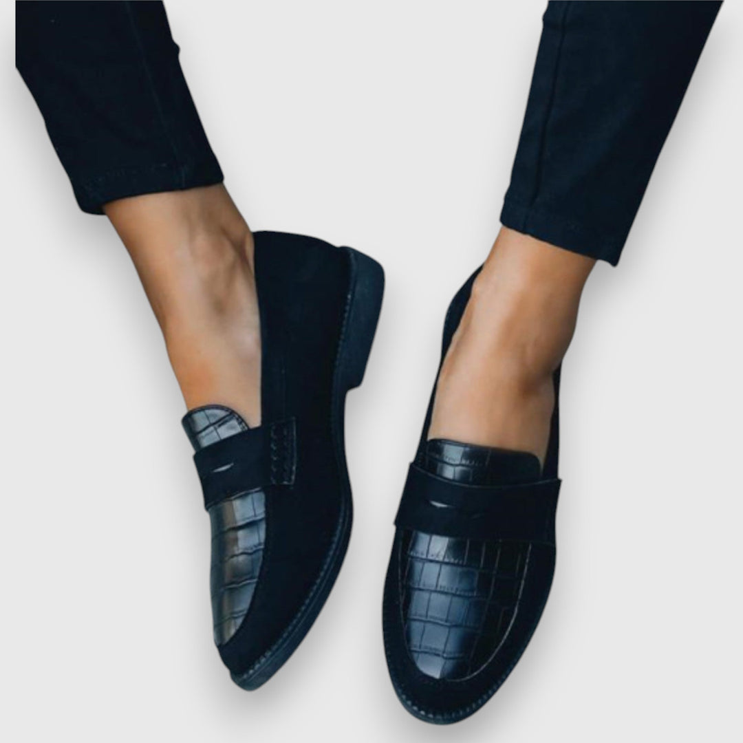 Vannora | Women's Penny Loafer Slip-On Flats - Black - Image 1