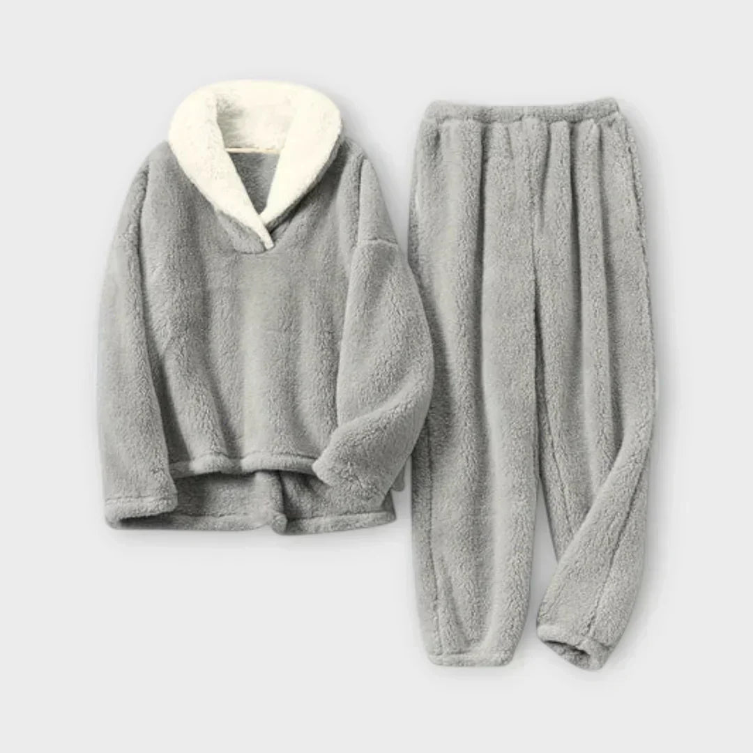 Veldorne | Women's Fleece Pullover Loungewear Set - Light Grey - Image 1