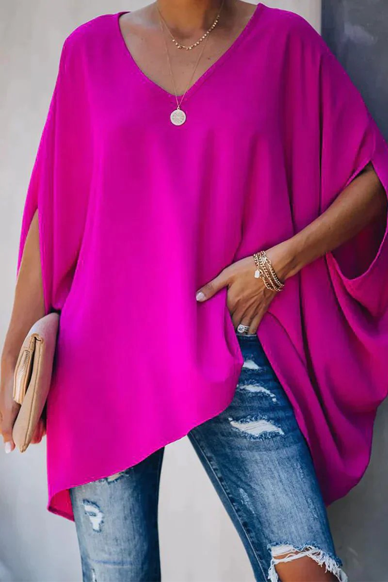 Veldwyn | Women's Oversized Batwing Sleeve Tunic Top - Hot Pink - Image 1