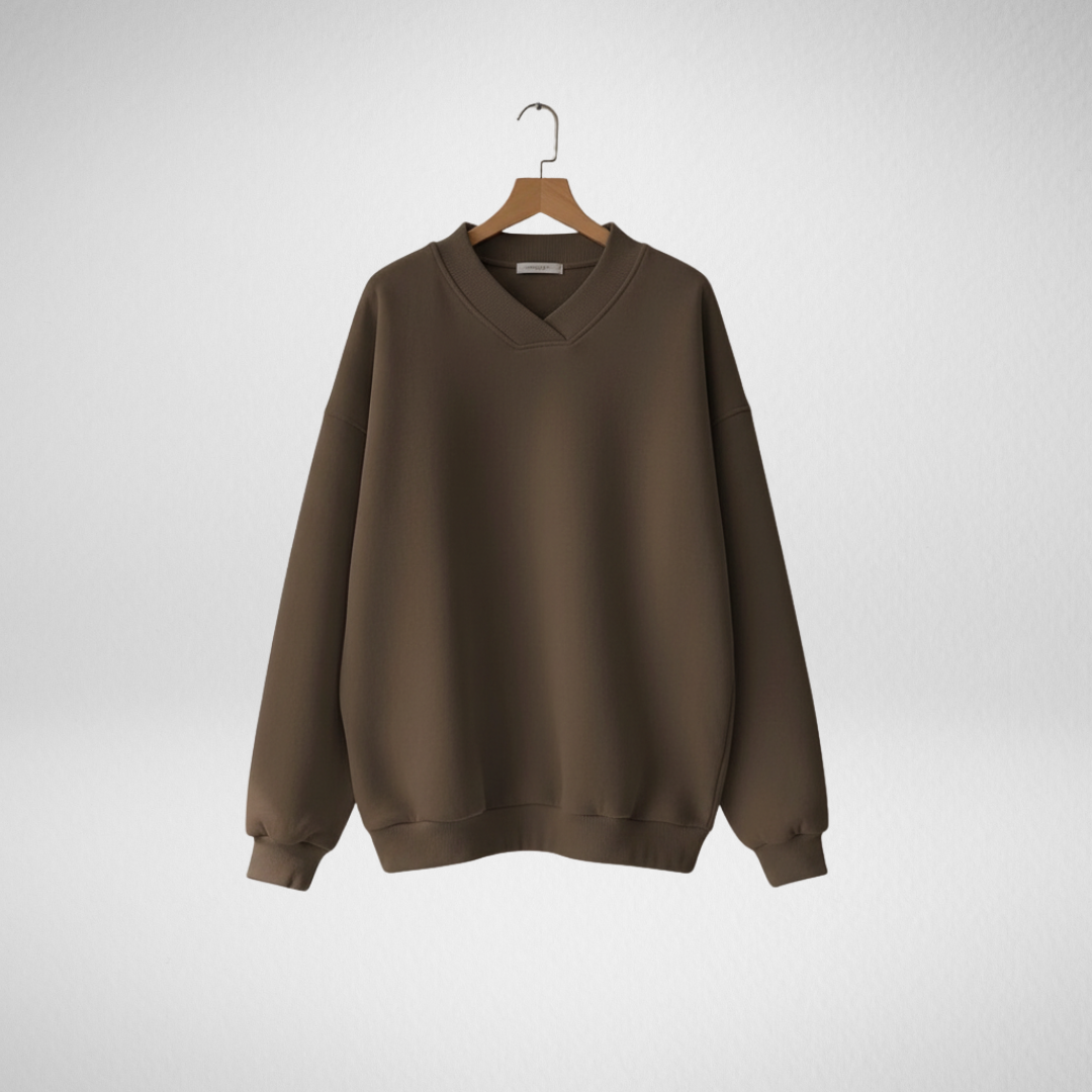 Velindra | Women's Oversized V-Neck Knit Sweater - Brown - Image 1
