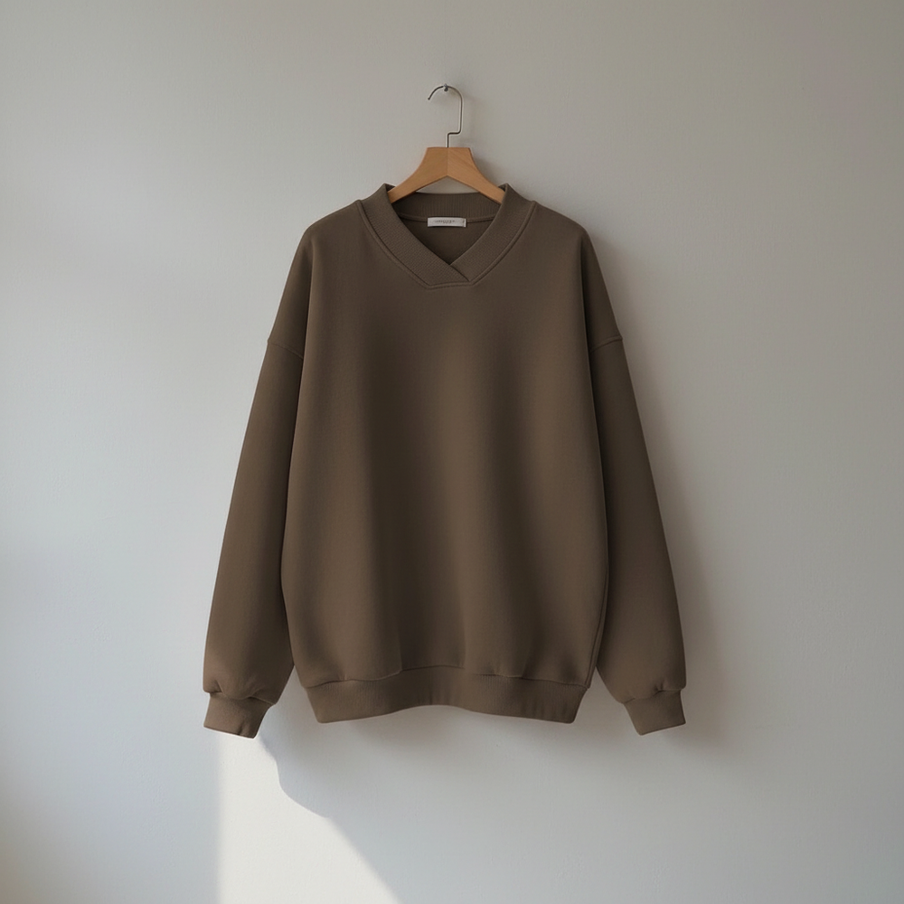 Velindra | Women's Oversized V-Neck Knit Sweater - Brown - Image 2