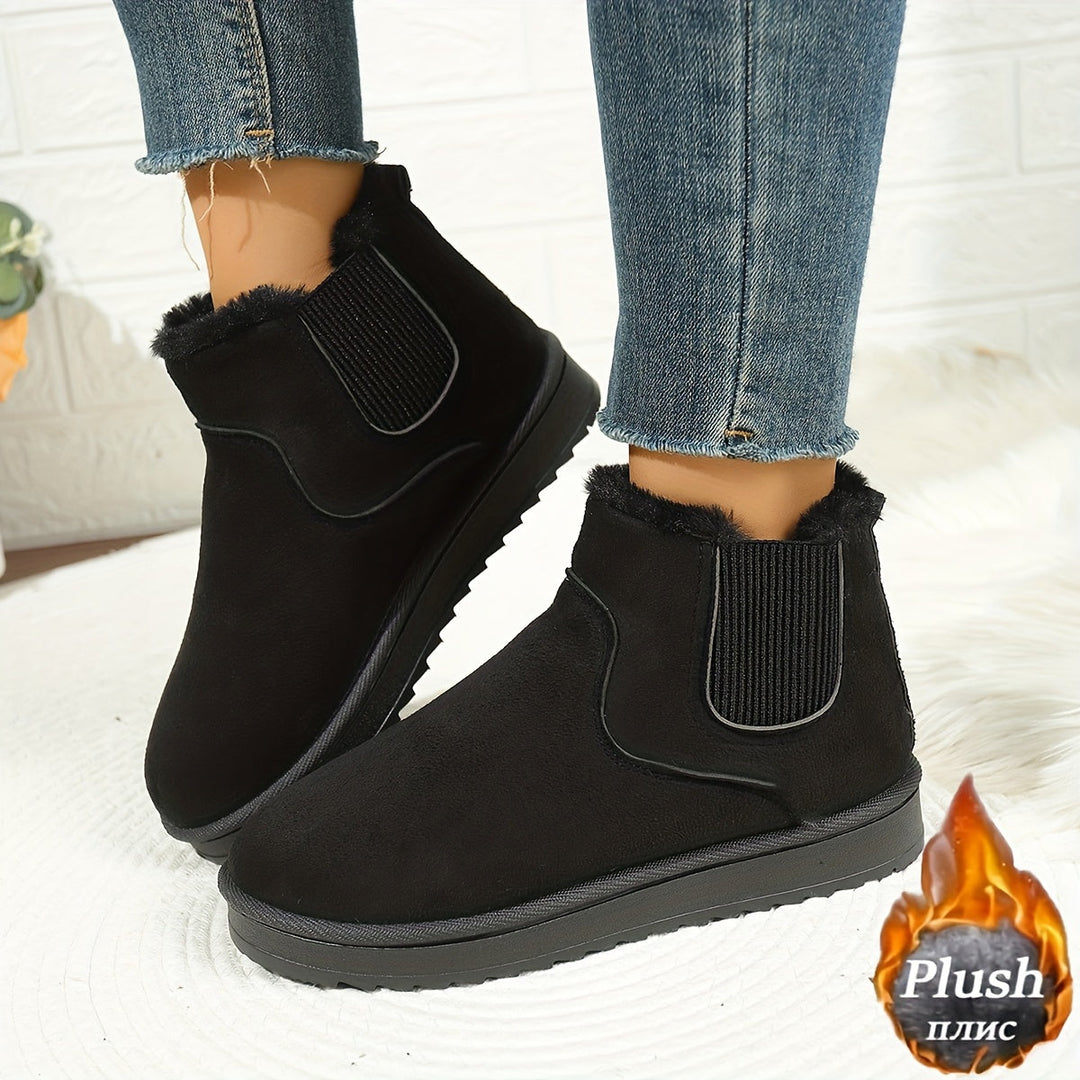 Vellwyn | Women's Plush-Lined Slip-On Winter Ankle Boots - Black - Image 1