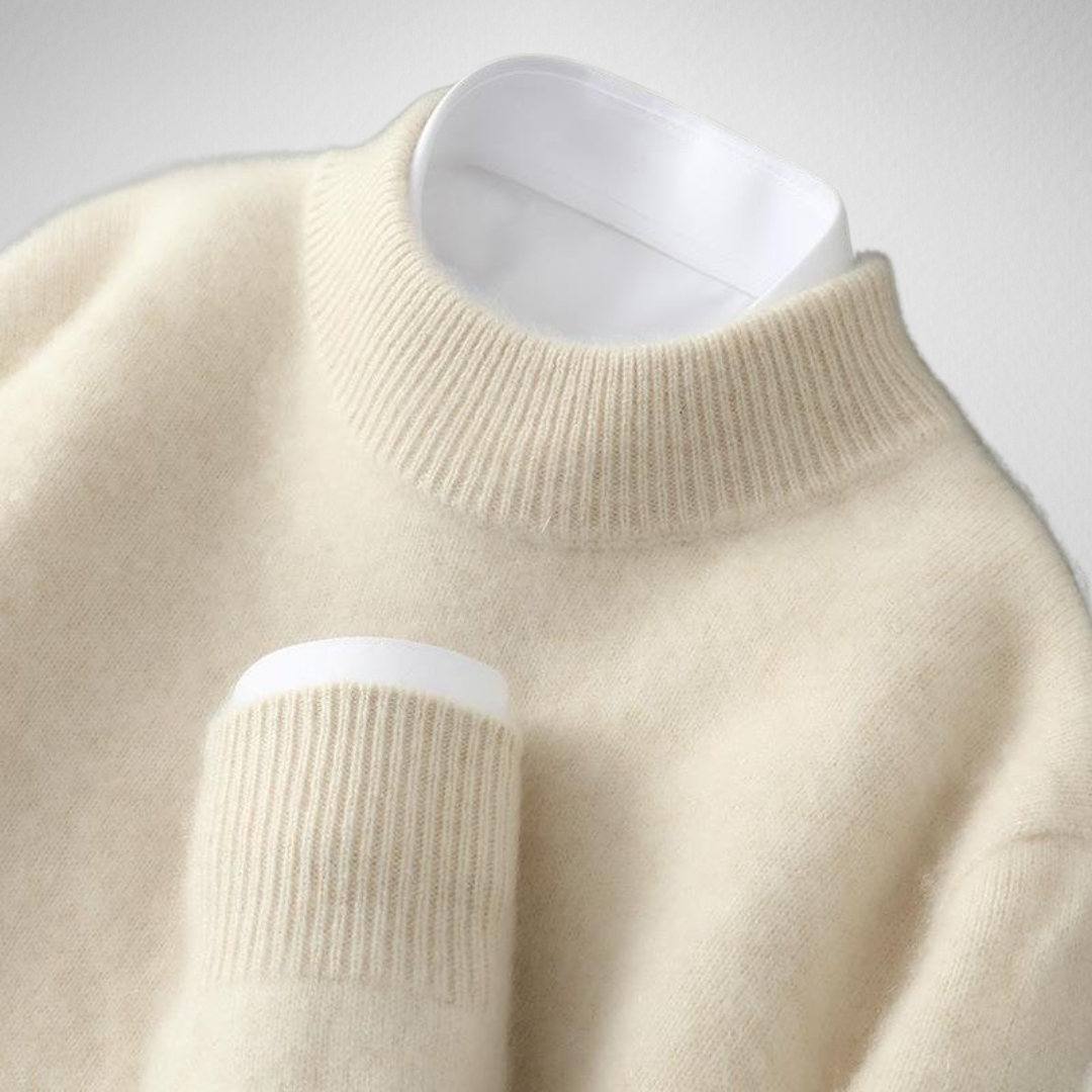 Velnaris | Women's Oversized Knit Sweater Mock Neck - Cream - Image 1