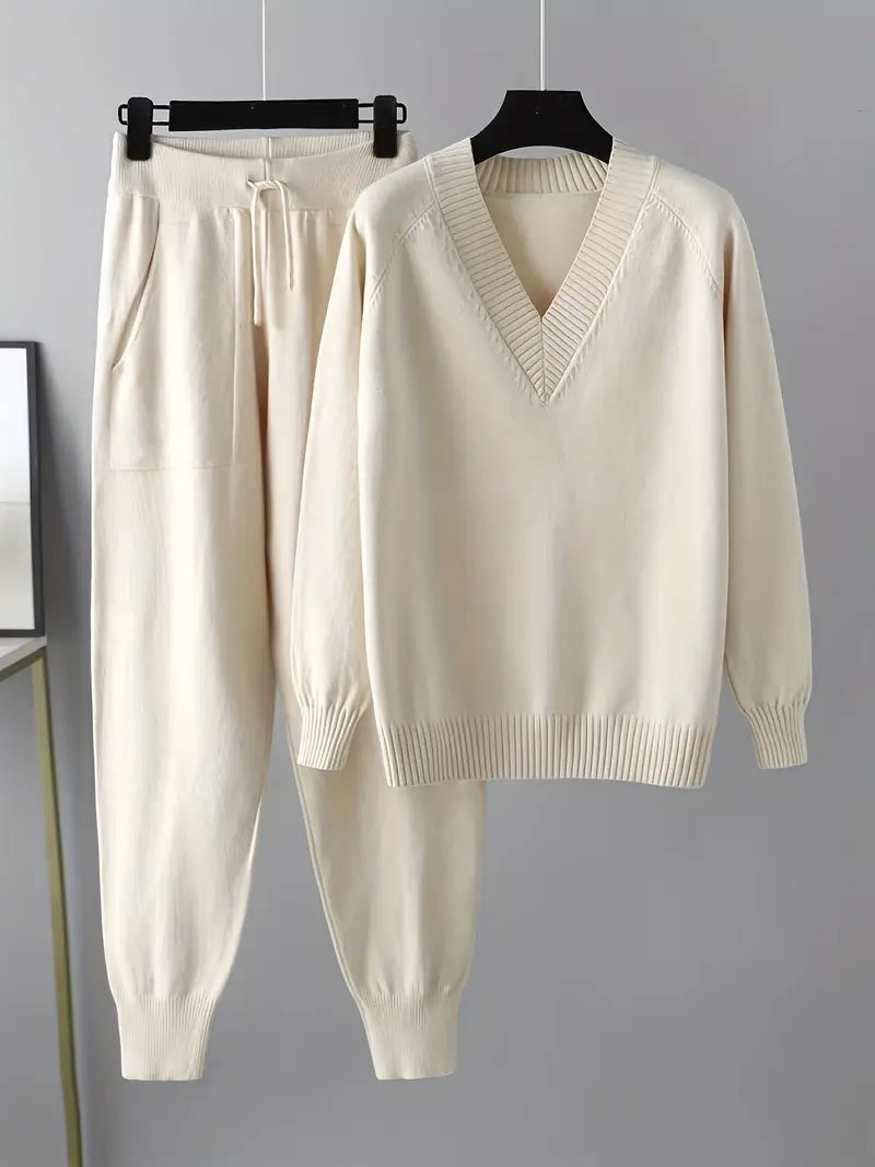 Velnova | Women's Fleece Loungewear Set with Joggers - Cream - Image 1