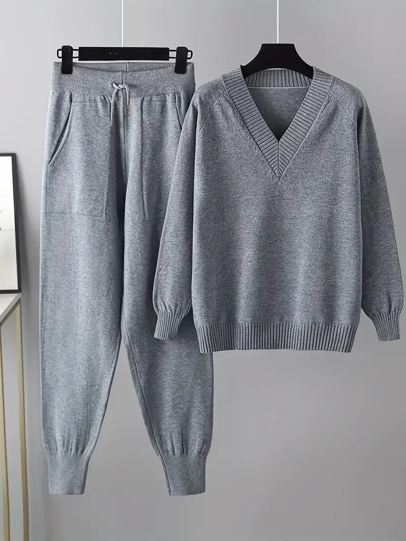 Velnova | Women's Fleece Loungewear Set with Joggers - Cream - Image 2