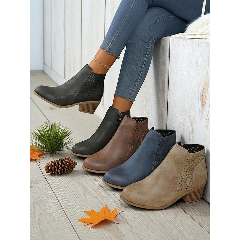 Velryn | Women's Cutout Ankle Boots Low Block Heel - Image 1