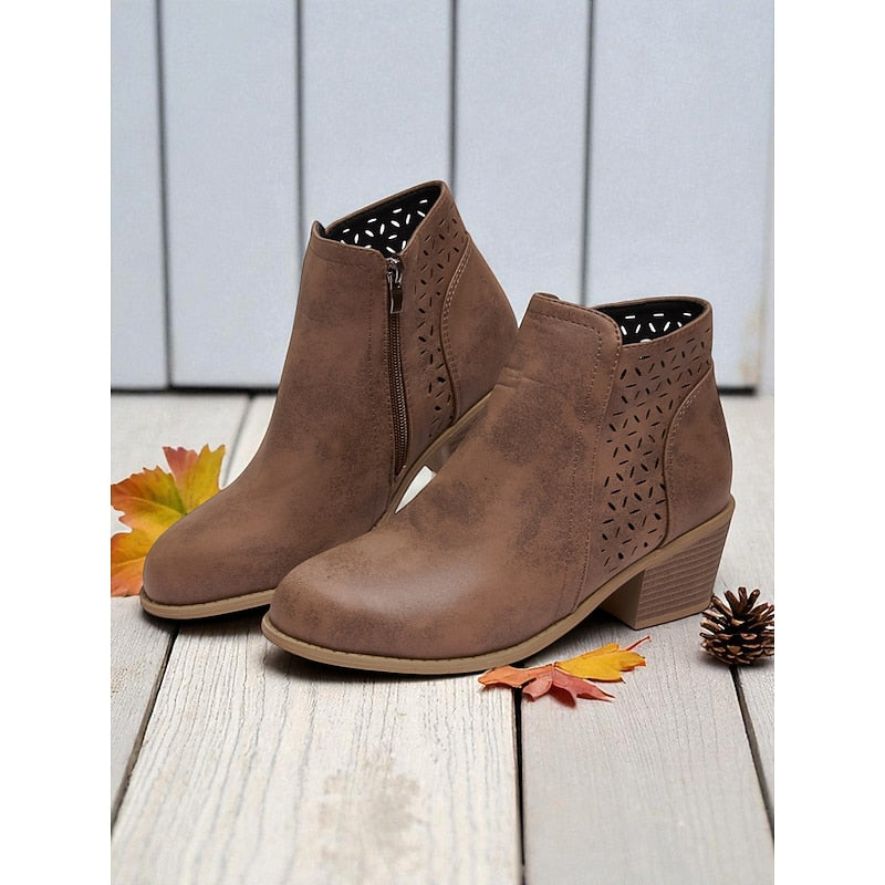 Velryn | Women's Cutout Ankle Boots Low Block Heel - Image 2
