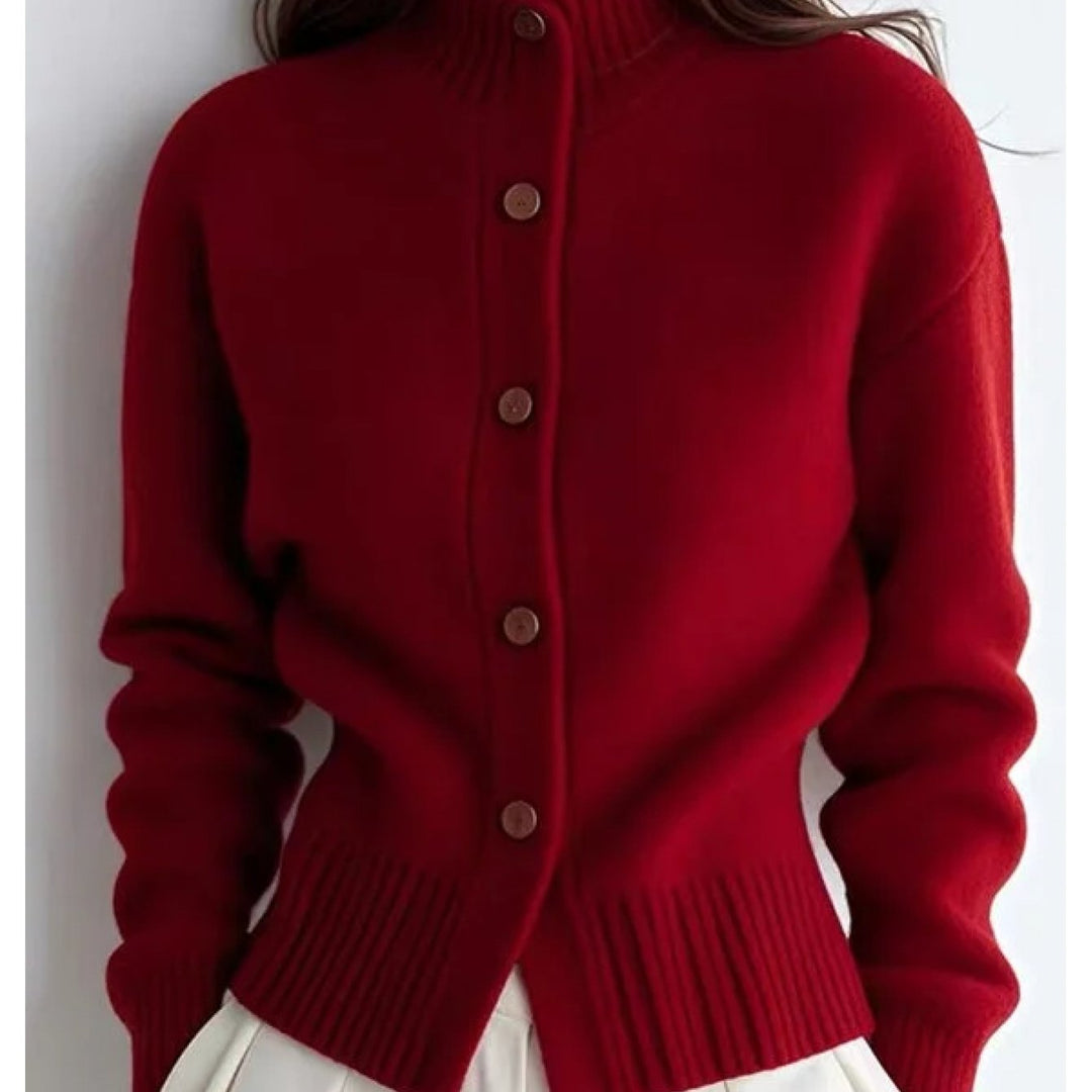Veradine | Women's Button-Front Cardigan Sweater - Red - Image 1