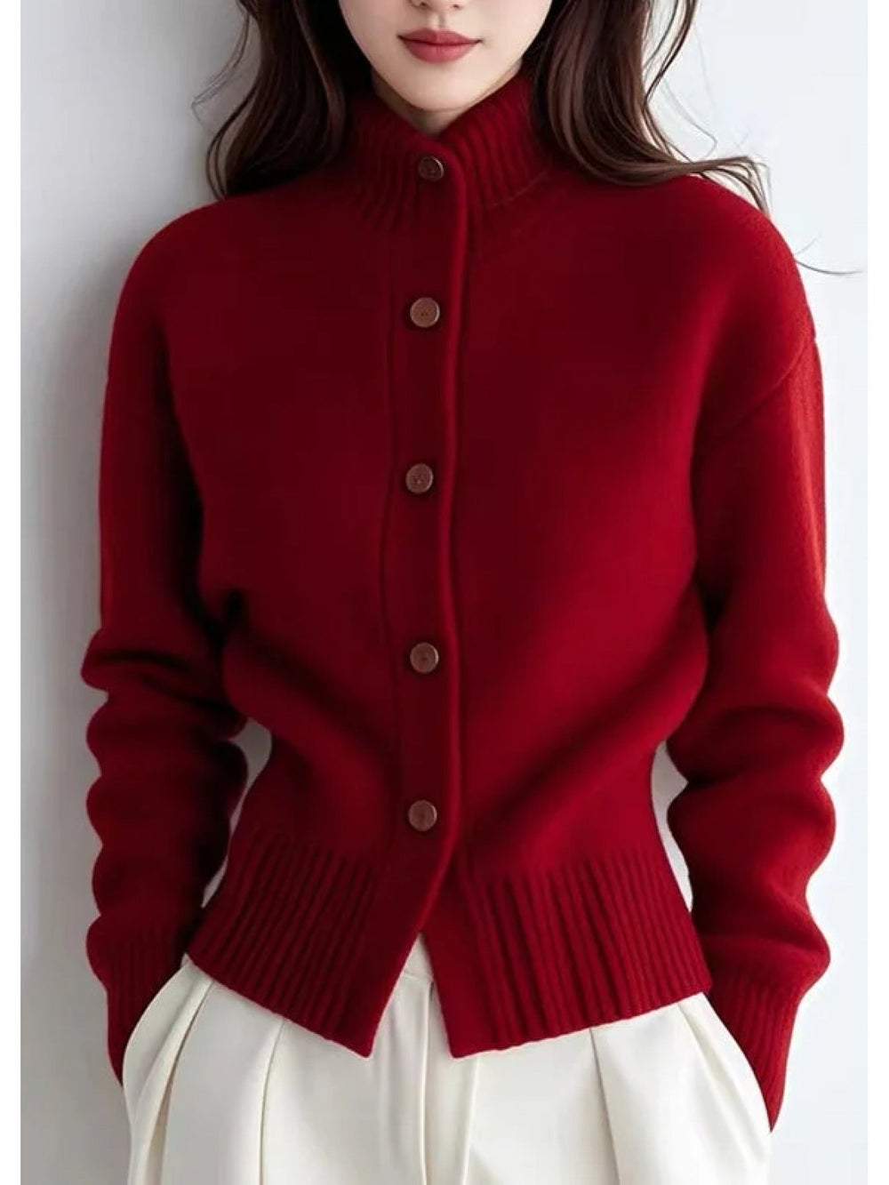 Veradine | Women's Button-Front Cardigan Sweater - Red - Image 2