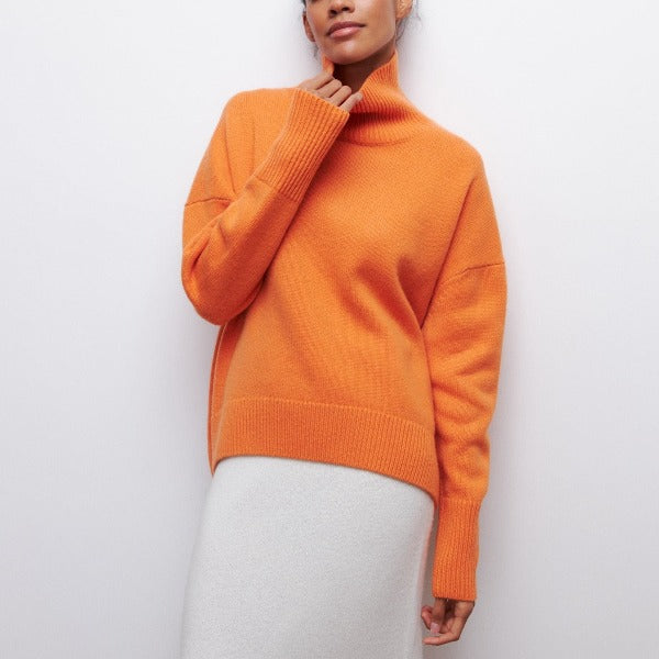 Veradine | Women's Oversized Turtleneck Knit Sweater - Light Blue - Image 2
