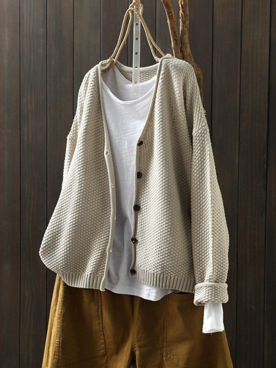 Verdana | Women's Relaxed Fit Knit Cardigan Sweater - Red - Image 2