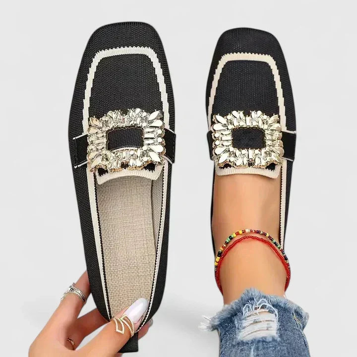 Vernitha | Women's Jeweled Buckle Flat Loafers - Navy - Image 2