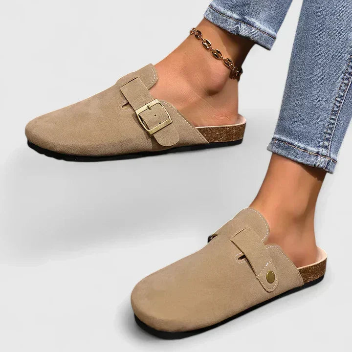 Vernova | Women's Penny Loafer Slip-On Clogs - Taupe - Image 1