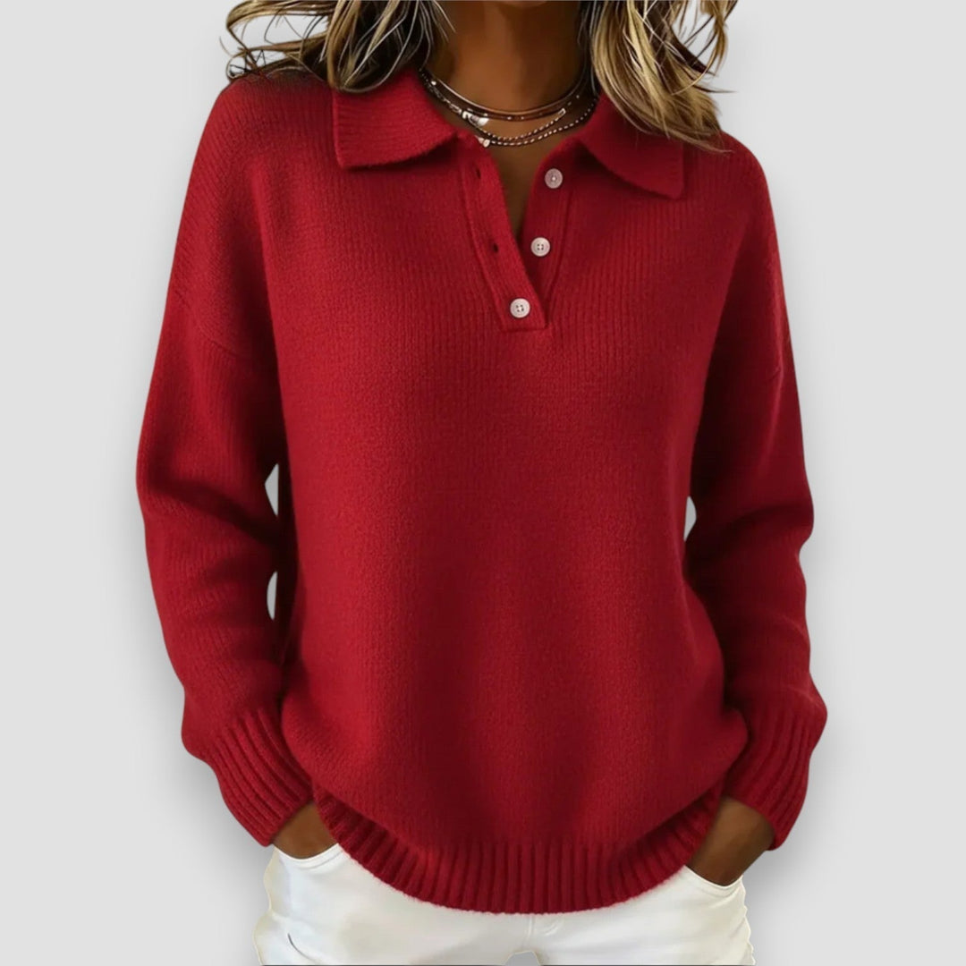 Vornaleth | Women's Oversized Knit Polo Sweater - Red - Image 1