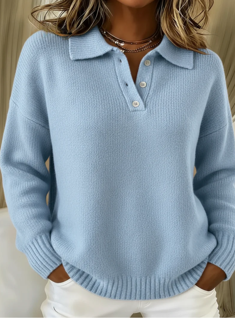 Vornaleth | Women's Oversized Knit Polo Sweater - Red - Image 2