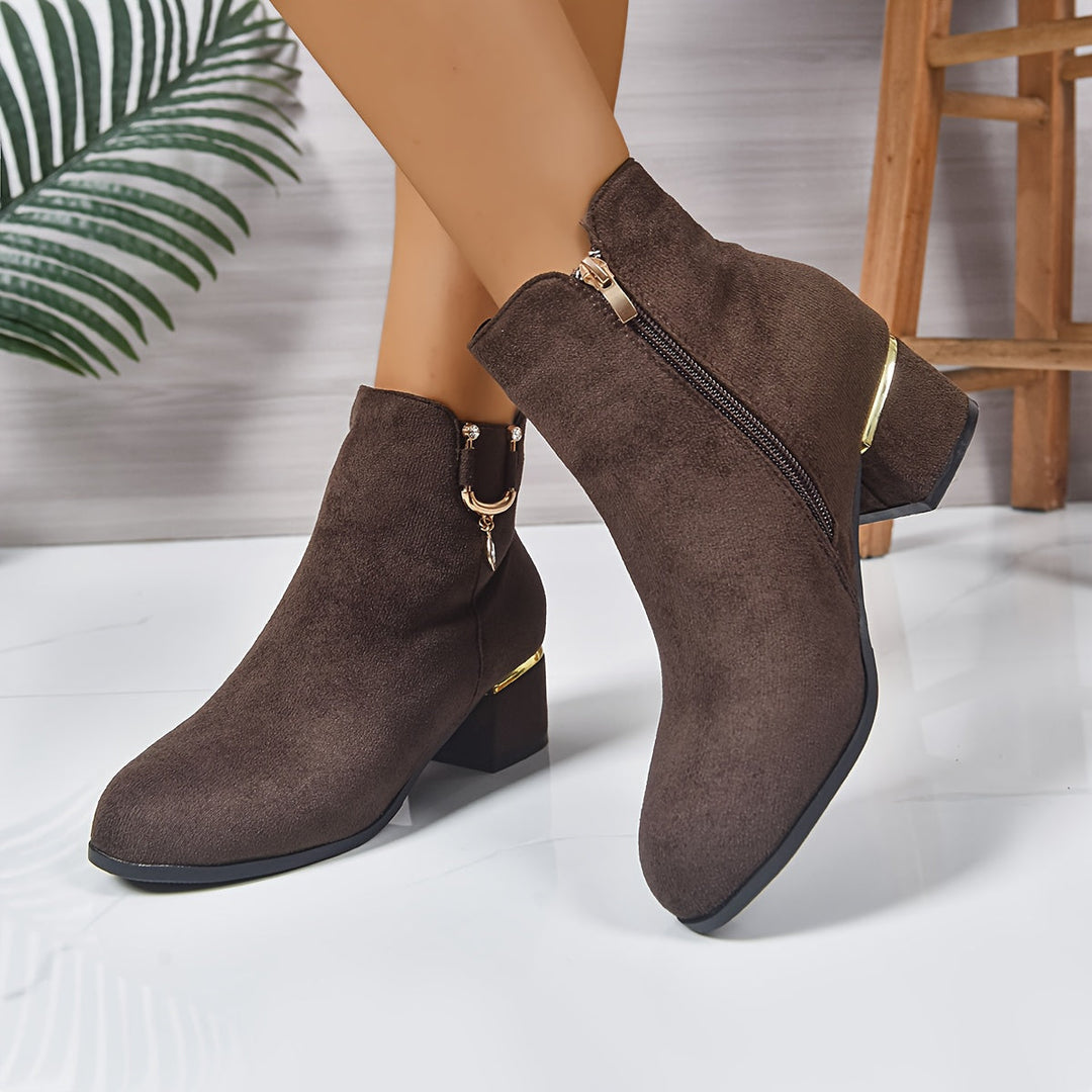 Vornessa | Women's Chelsea Ankle Boots with Block Heel - Dark Brown - Image 1